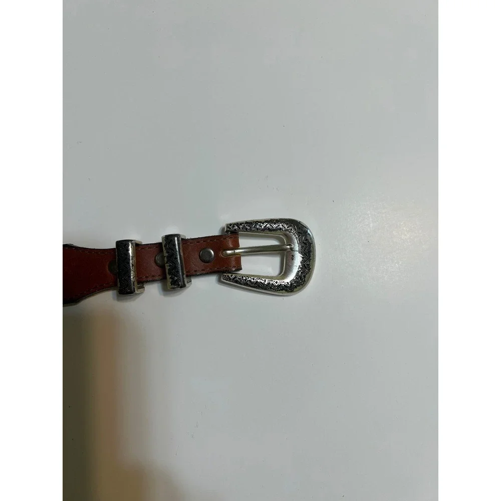 Brighton Mens Brown Leather Western Concho Belt Silver Buckle 38 39107 Mahogany